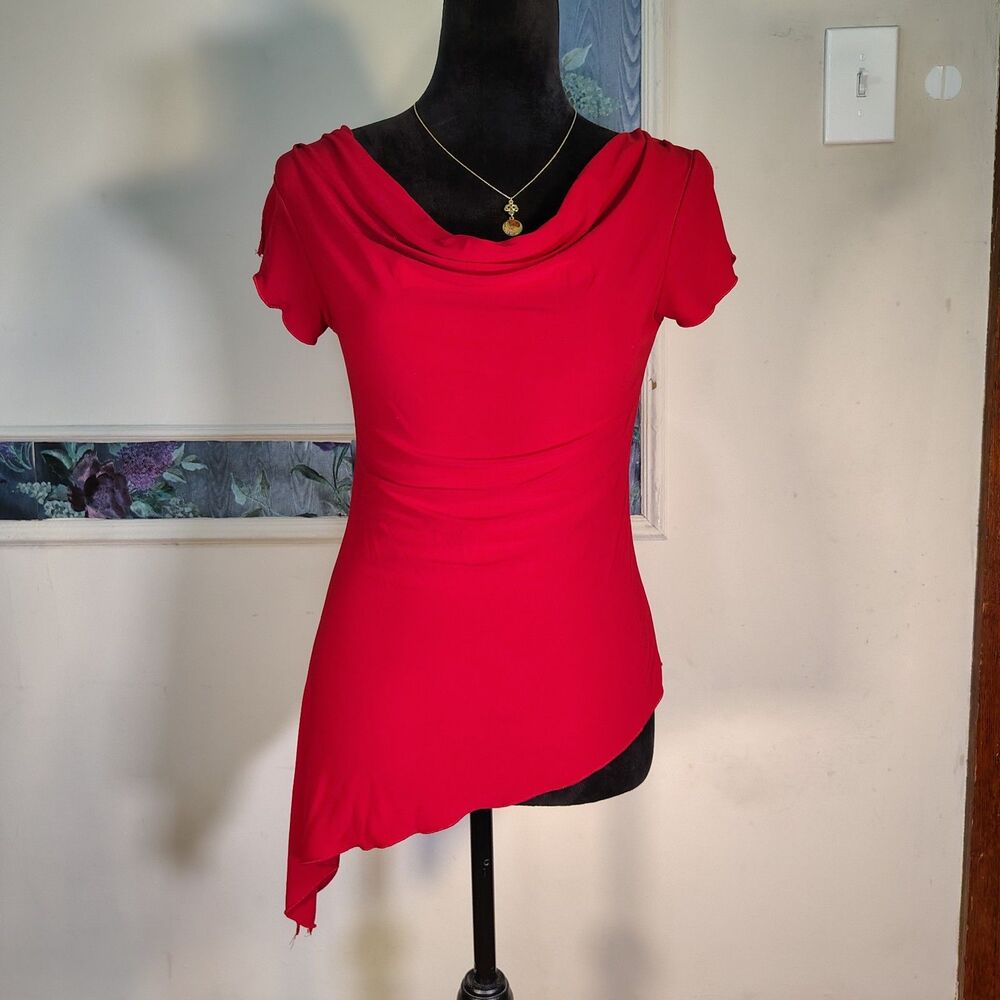 Y2K Red Goth Club Wear Asymmetrical Slouch Draping Chest Sz M/T611